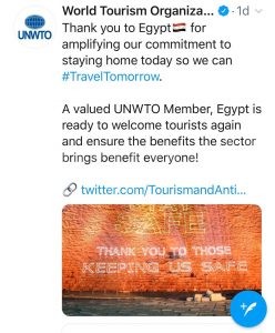 تعريدة منطمة السياحة العالمية على تويتر
