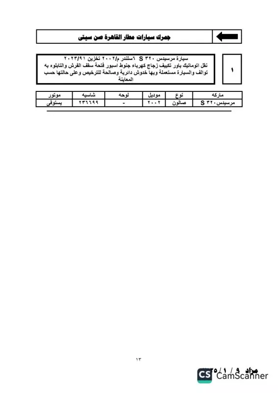 تفاصيل جلسة مزاد يوم 9 يناير 2025 للسيارات المخزنة بساحة جمارك مطار القاهرة 12