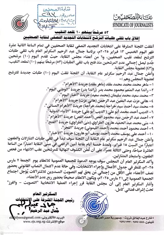 53 مرشحًا بينهم 10 لمقعد النقيب